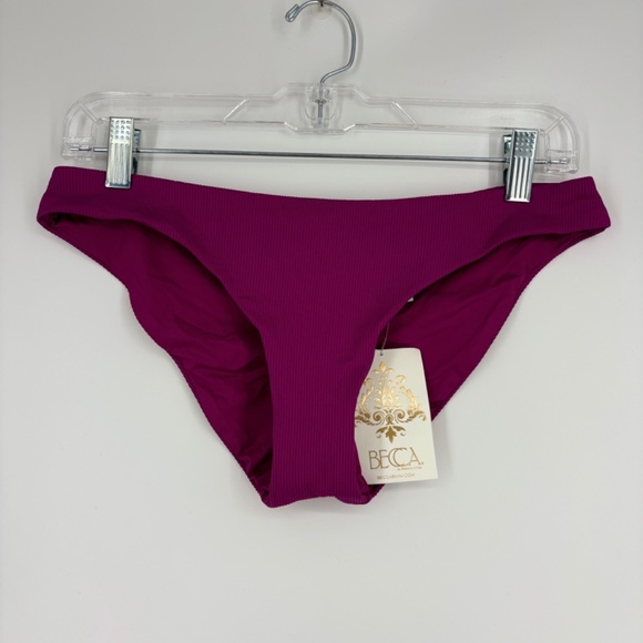 Becca Womens Medium Fine Line Ruched Back Cheeky Bikini Bottoms Pomegranate Pink - Picture 2 of 6